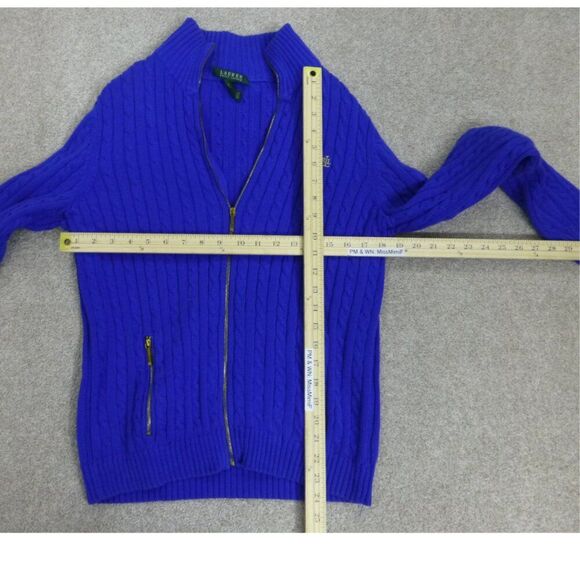 Lauren Ralph Lauren Blue Cable Knit Gold Zipper Zip Up Sweater - Picture 14 of 16